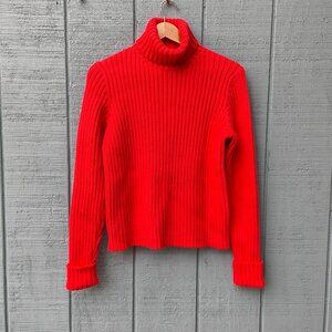 y2k J Crew 100% Cotton Chunky Ribbed Knit Turtleneck Sweater sz M Orange